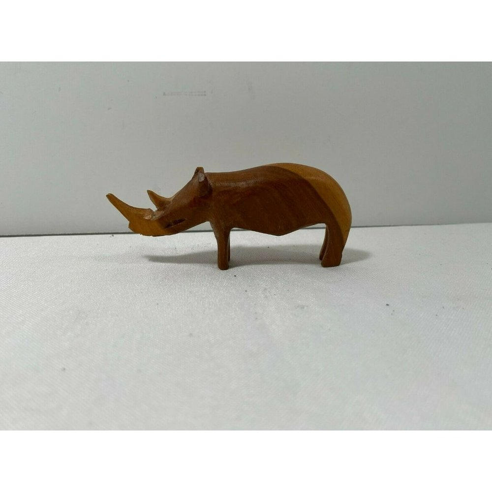 Hand Carved Wooden Rhino Statue Rhino Sculpture Home Decor Natural Wood Carving